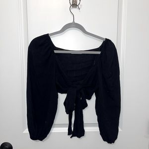 Twelfth Tribe black super crop front tie top